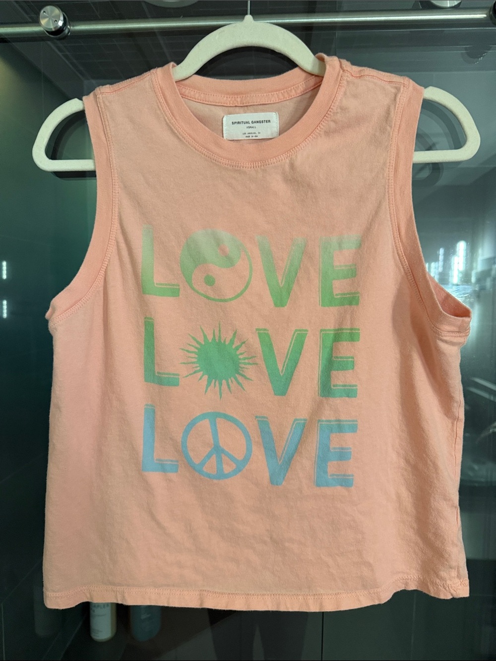 Spiritual Gangster Kids Peach Tank with Green & Blue LOVE Graphic